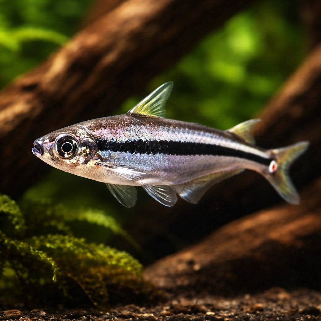 African glass catfish — tropical fish for sale UK — AI hero driftwood view