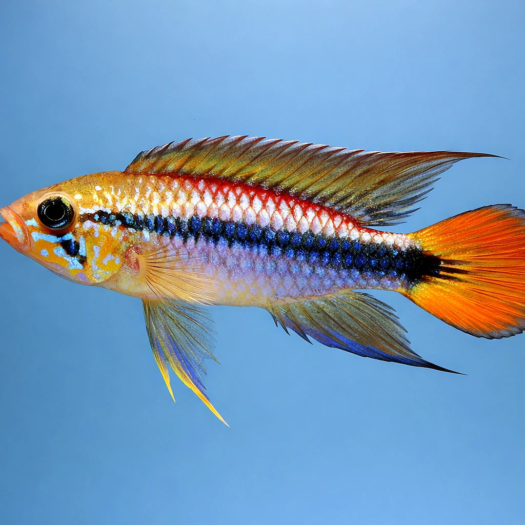 Agassiz' Dwarf Cichlid gold red (Apistogramma agassizi gold red) - Cichlid Fish for Sale UK — AI side clean view