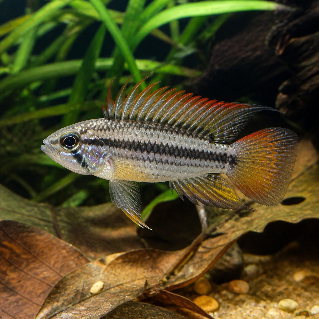 Apistogramma Agassizii «Red Dorsal» - Red Dorsal Agassiz'S Dwarf Cichlid, Vibrant Tropical Fish That Thrives with Aquarium Plants and Offers a Peaceful Experience for Fish Keepers — for sale UK — AI natural aquarium view