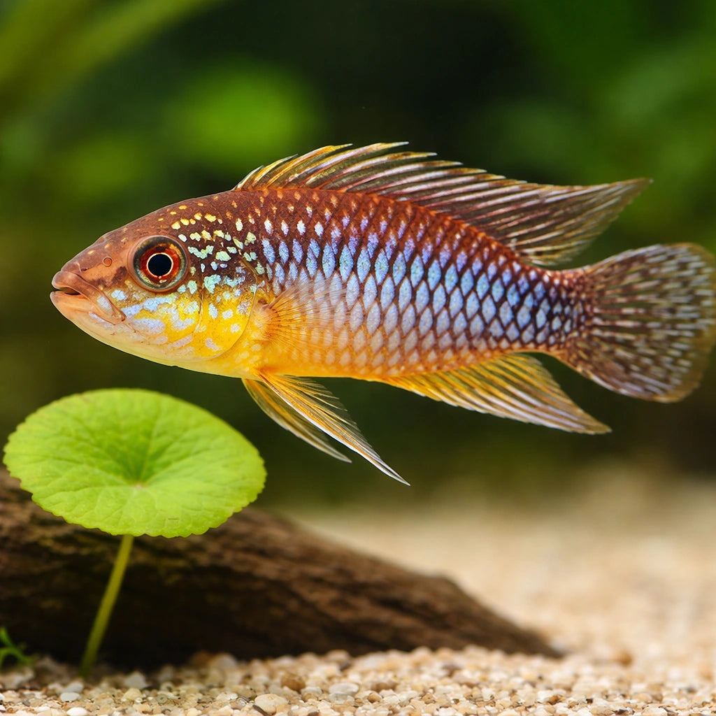 Agassiz' Dwarf Cichlid Santerem — tropical fish for sale UK — AI scale plant view