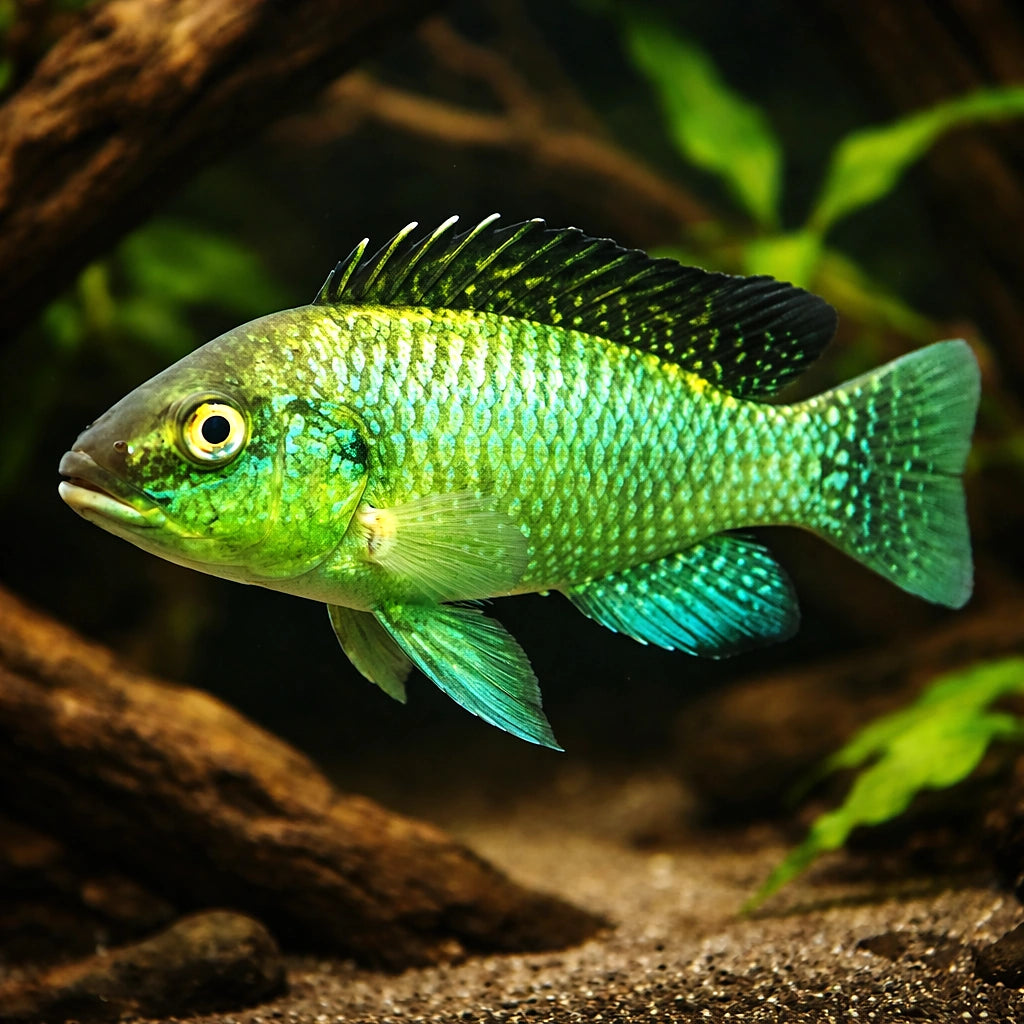 Alcolapia alcalicus 5 - — tropical fish for sale UK — AI hero driftwood view