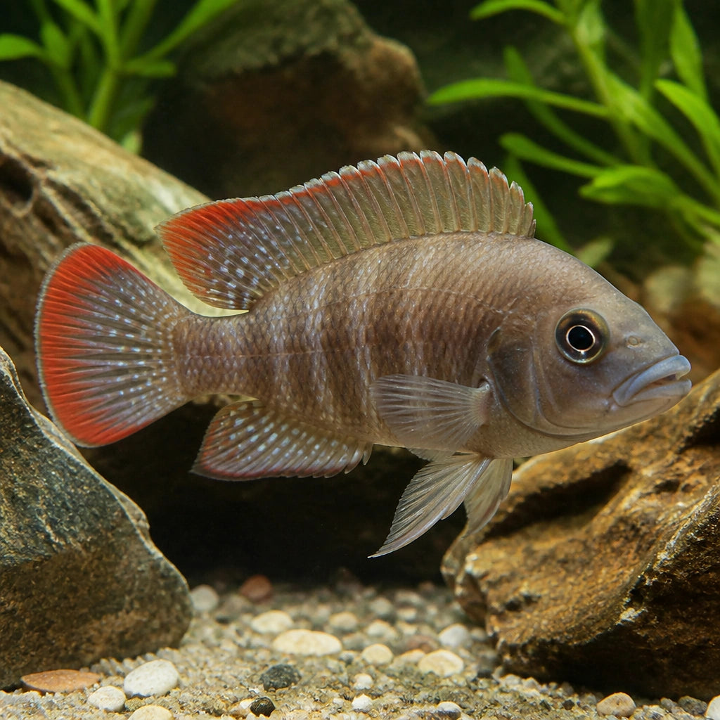 Altolamprologus compressiceps red fin kagunga — tropical fish for sale UK — AI natural aquarium view