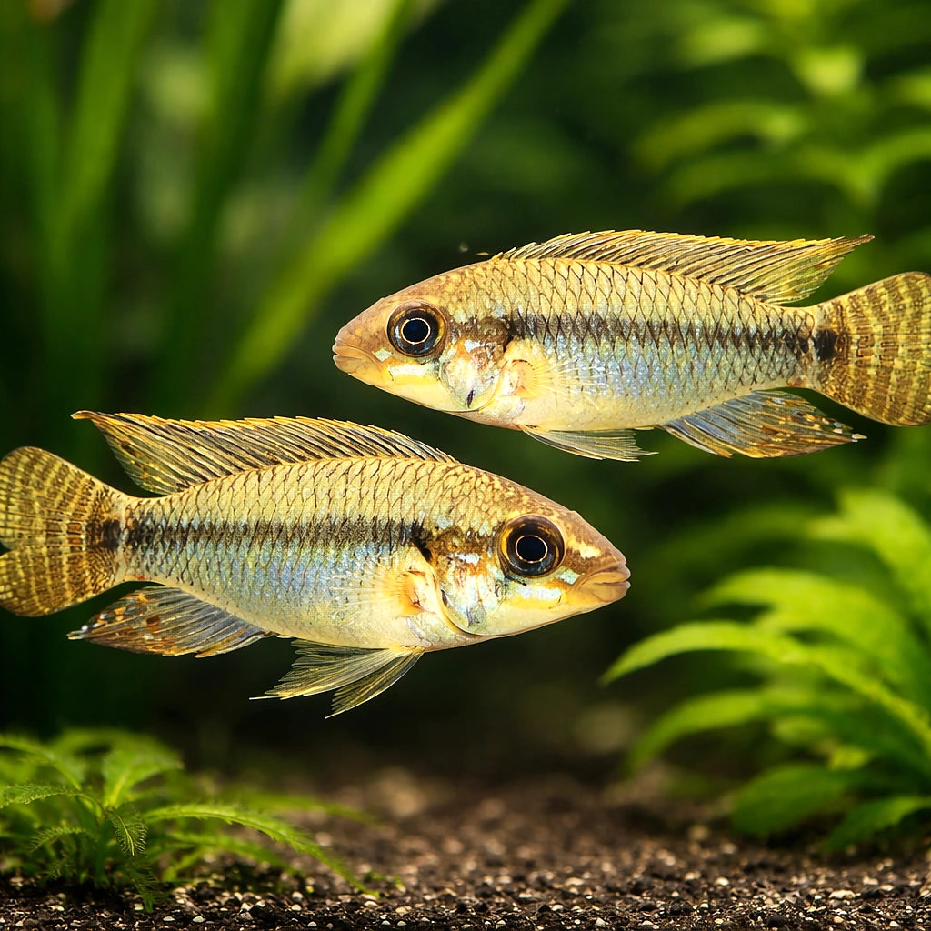 Amazon yellow dwarf cichlid — tropical fish for sale UK — AI pair planted view