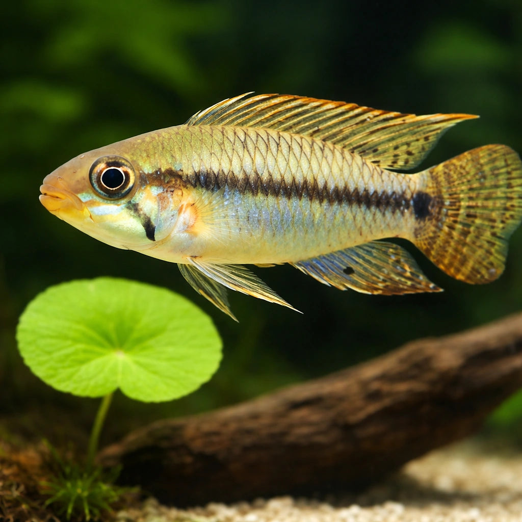 Amazon yellow dwarf cichlid — tropical fish for sale UK — AI scale plant view