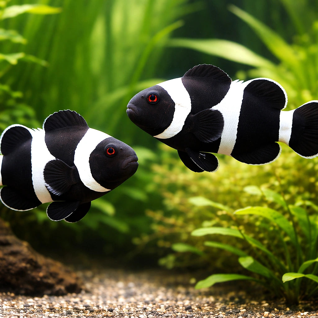 Amphiprion Ocellaris Black Clown Fish for UK Aquarists — tropical fish for sale UK — AI pair planted view