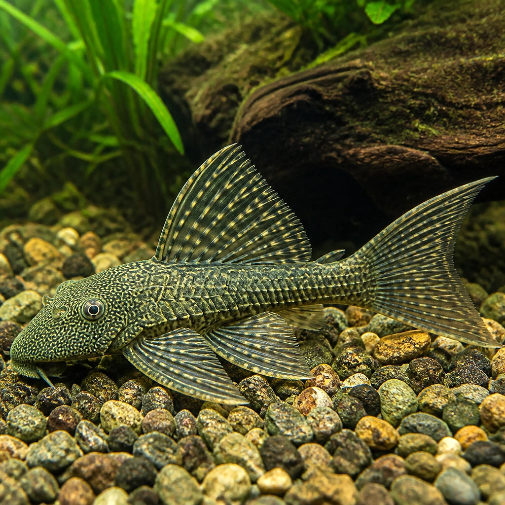 Ancistrus green dragon long fin — tropical fish for sale UK — AI natural aquarium view
