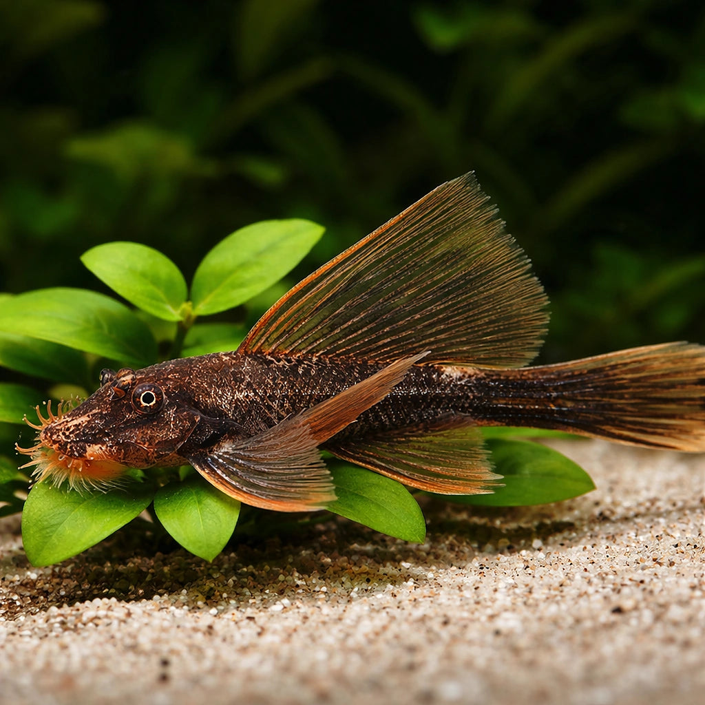 Long Fin Guama Bristlenose Pleco - Ancistrus Sp. LDA016 Long Fin - South America, Easy-Care Algae-Eater, Perfect for Beginners Looking to Create a Low-Maintenance Fish Tank, Stunning Algae Control for Freshwater Tanks — for sale UK — AI scale plant view