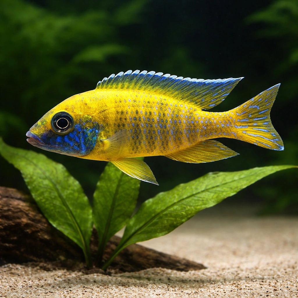 Nkhomo-Benga Peacock Cichlid (Aulonocara baenschi) (Aulonocara baenschi) — A brilliantly coloured Peacock cichlid endemic to…