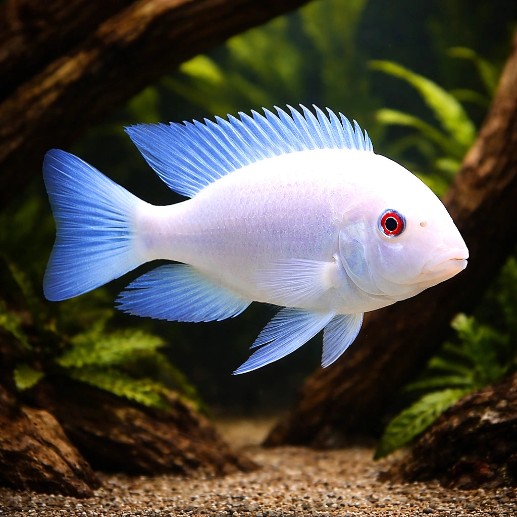 Red Albin Peacock Cichlid — Albino Cyrtocara moorii - Aquarium Fish UK (Cyrtocara moorii) — Add a rare Albino Cyrtocara…