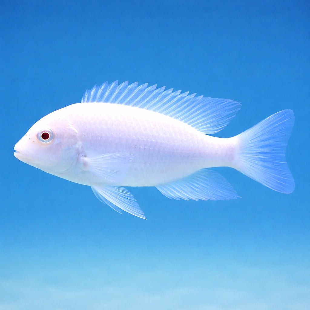 Red Albin Peacock Cichlid — Albino Cyrtocara moorii - Aquarium Fish UK (Cyrtocara moorii) — Add a rare Albino Cyrtocara…