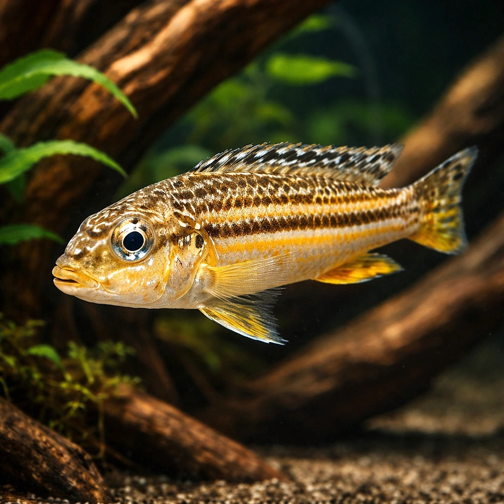 Dwarf Golden Mbuna Cichlid (Melanochromis sp.) - UK (Melanochromis auratus) — Add a bold Dwarf Golden Mbuna Cichlid to your…