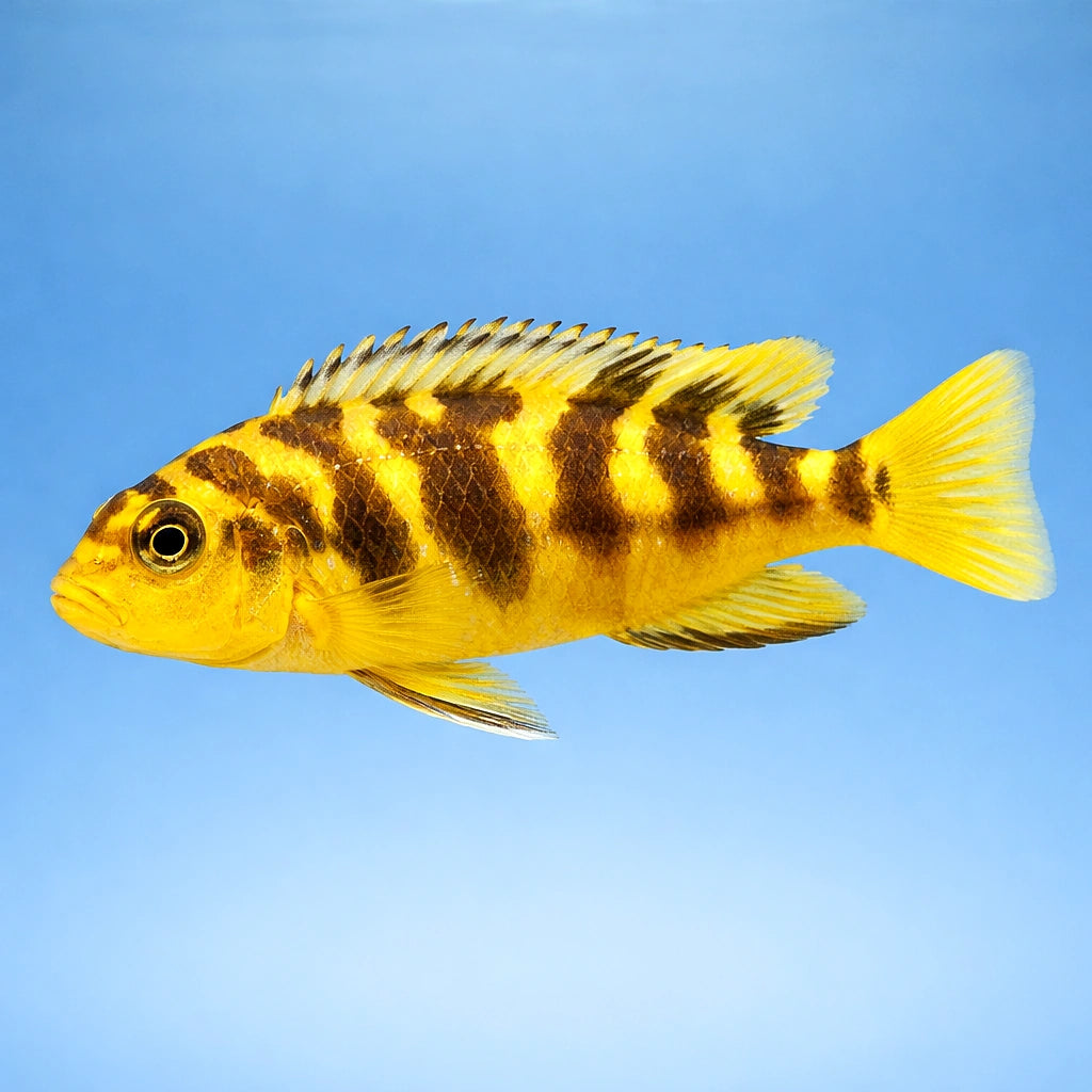 Pseudotropheus crabro (Bumblebee Cichlid) - UK (Pseudotropheus crabro) — Bold bumblebee cichlid with striking yellow and…