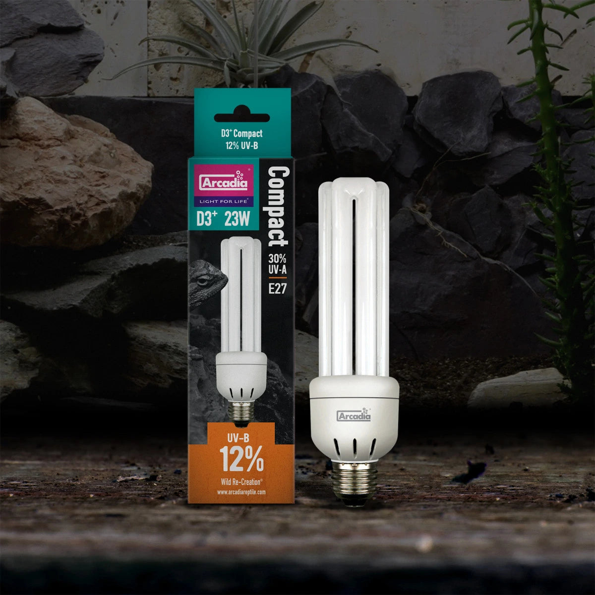 Arcadia E27 D3+Compact 12% 23W compact UVB lamp with E27 screw fitting