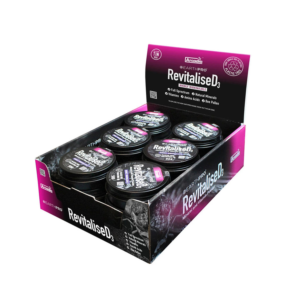 Arcadia EarthPro Re-Vitalise D3 50g supplement tub