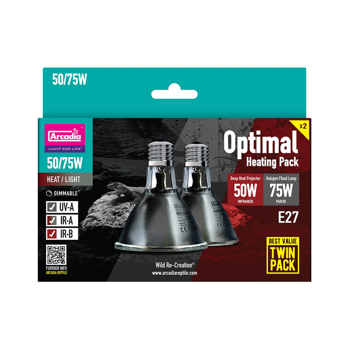 Arcadia Optimal Heat Pack 75W halogen and 50W deep heat pack