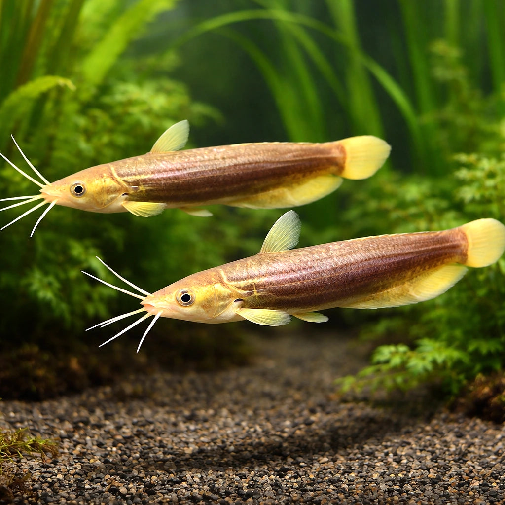 Asiatic Brown Catfish, — tropical fish for sale UK — AI pair planted view