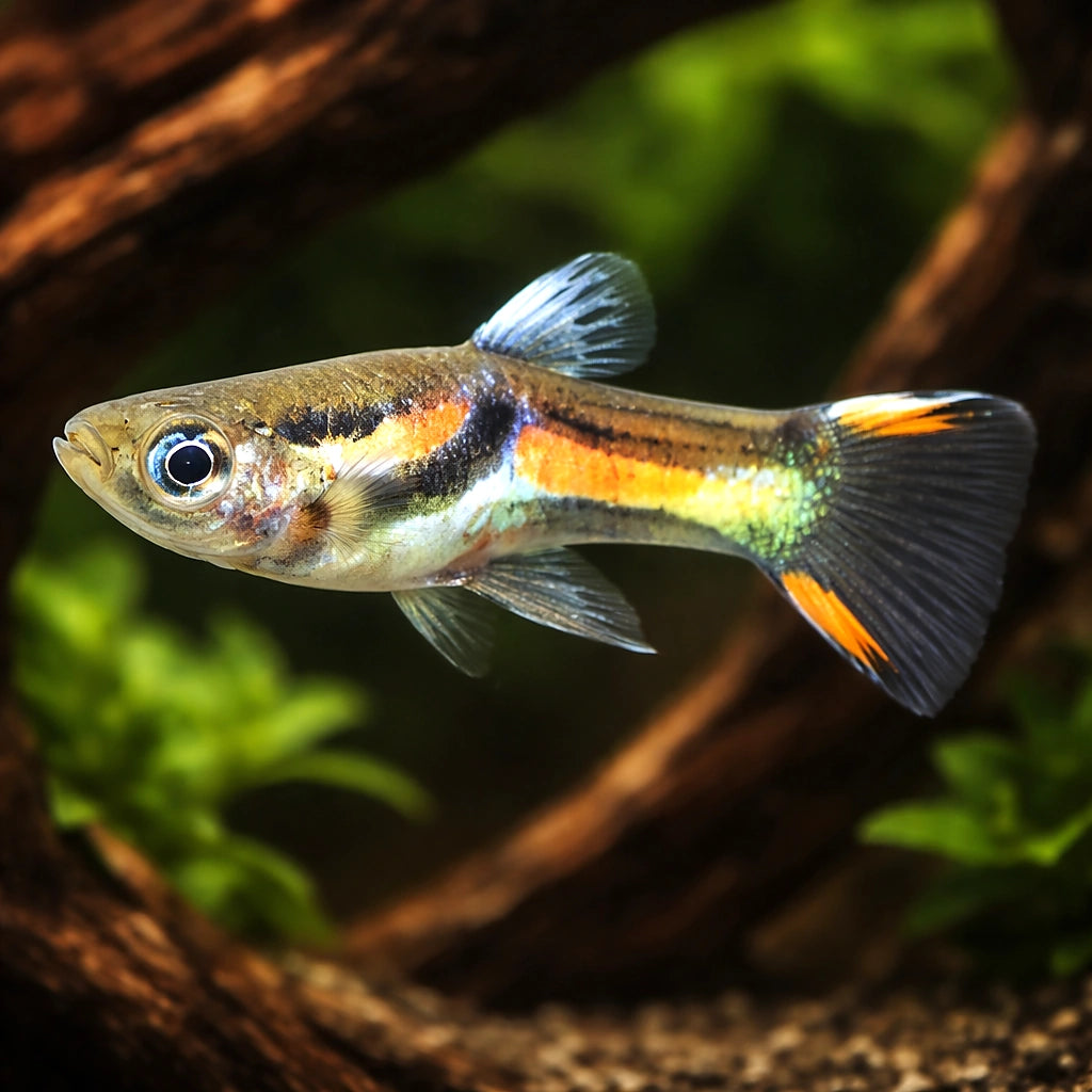 Endlers Guppy — tropical fish for sale UK — AI hero driftwood view