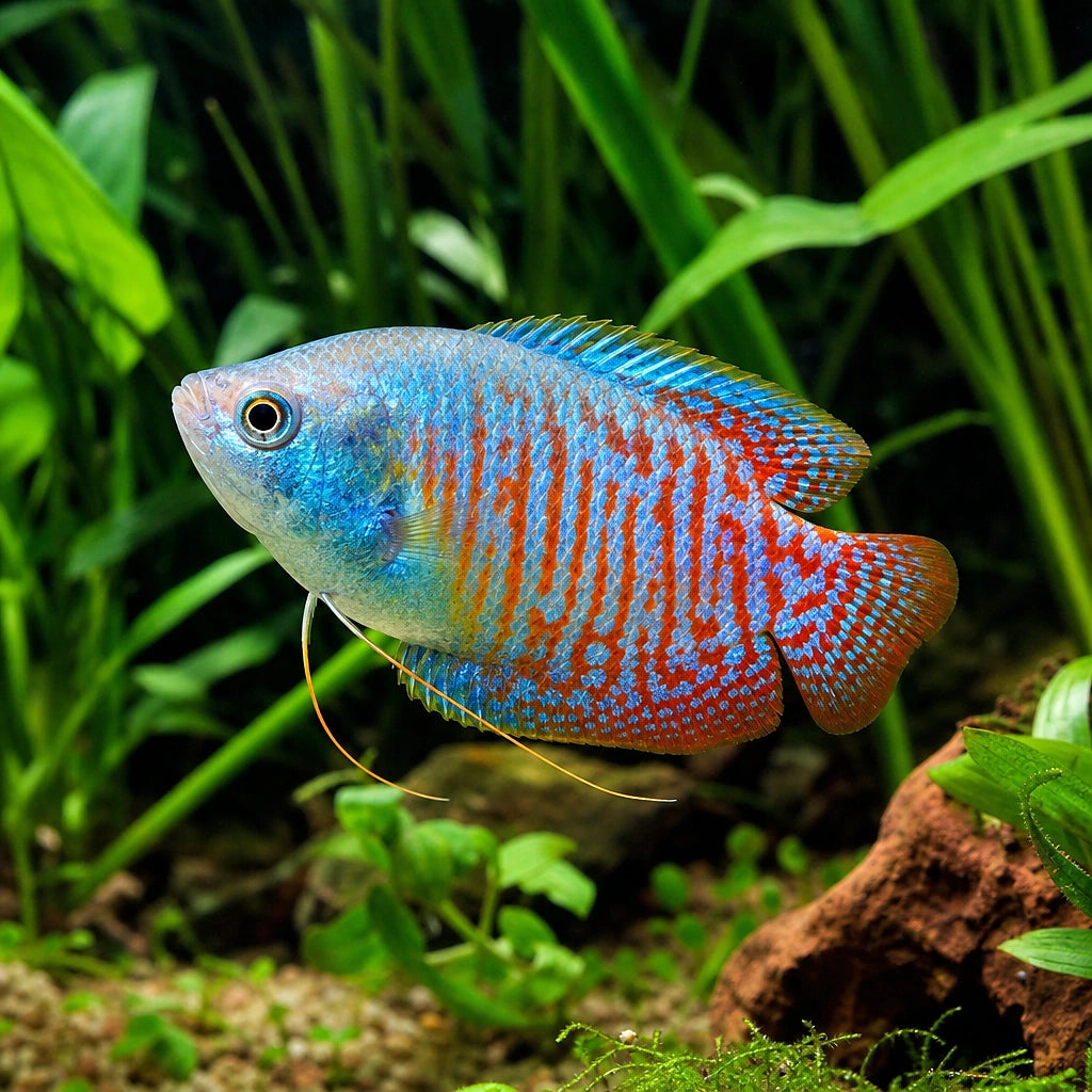 Assorted Male Dwarf Gourami XL (Colisa lalia) — AI natural aquarium view
