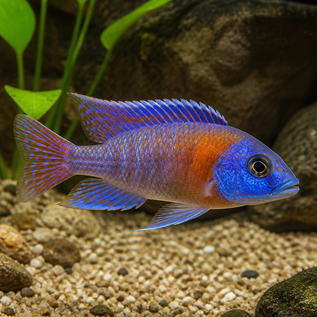 X Aulonocara Peacock Cichlids — Lake Malawi Cichlids for sale UK — AI natural aquarium view