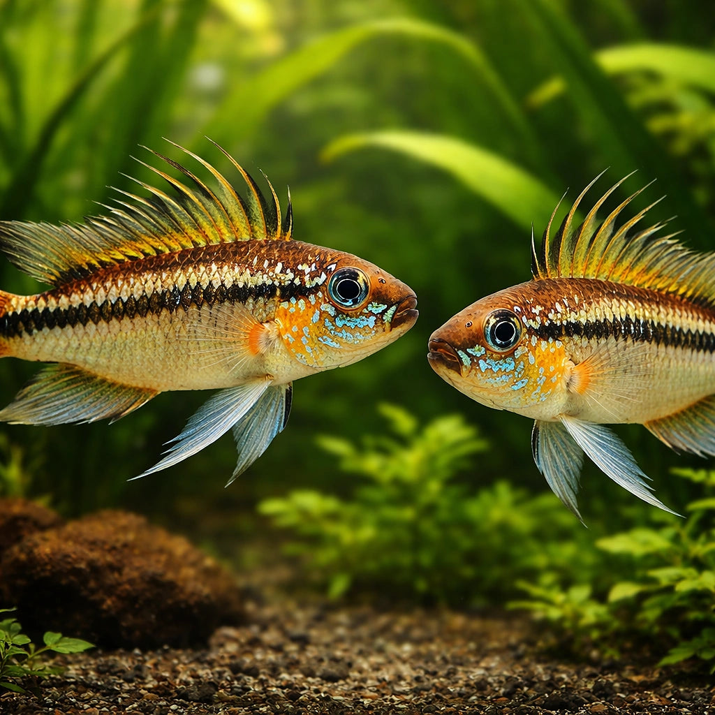 Banded Dwarf Cichlid orange — tropical fish for sale UK — AI pair planted view