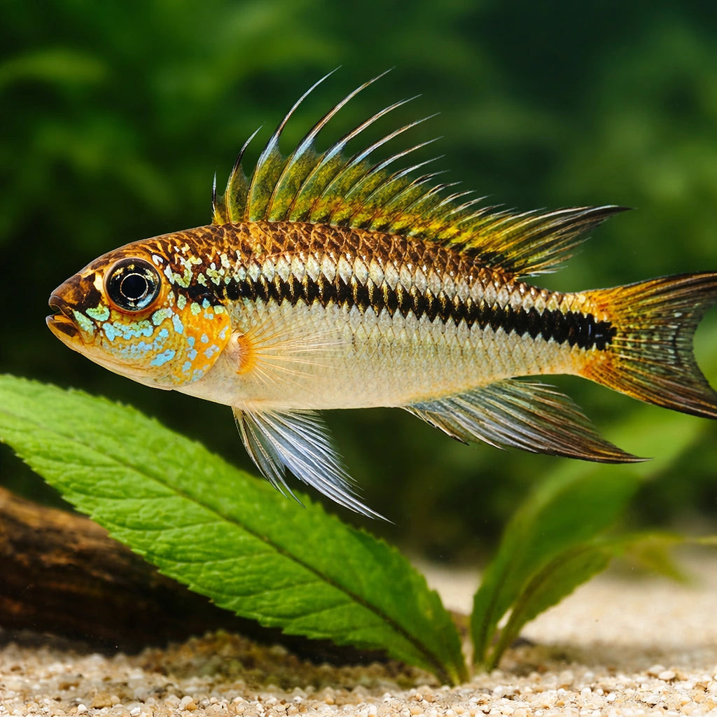 Banded Dwarf Cichlid orange — tropical fish for sale UK — AI scale plant view