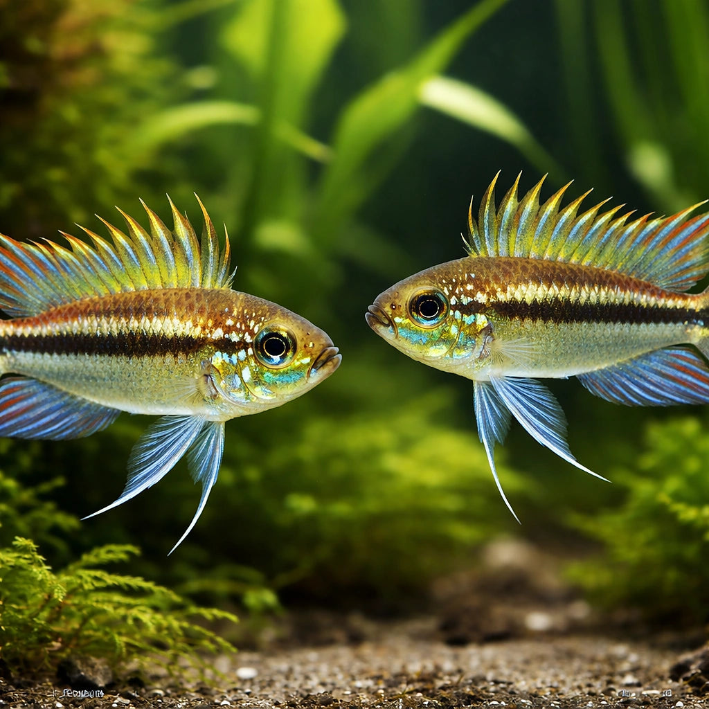 Banded Dwarf Cichlid Peru blue — tropical fish for sale UK — AI pair planted view