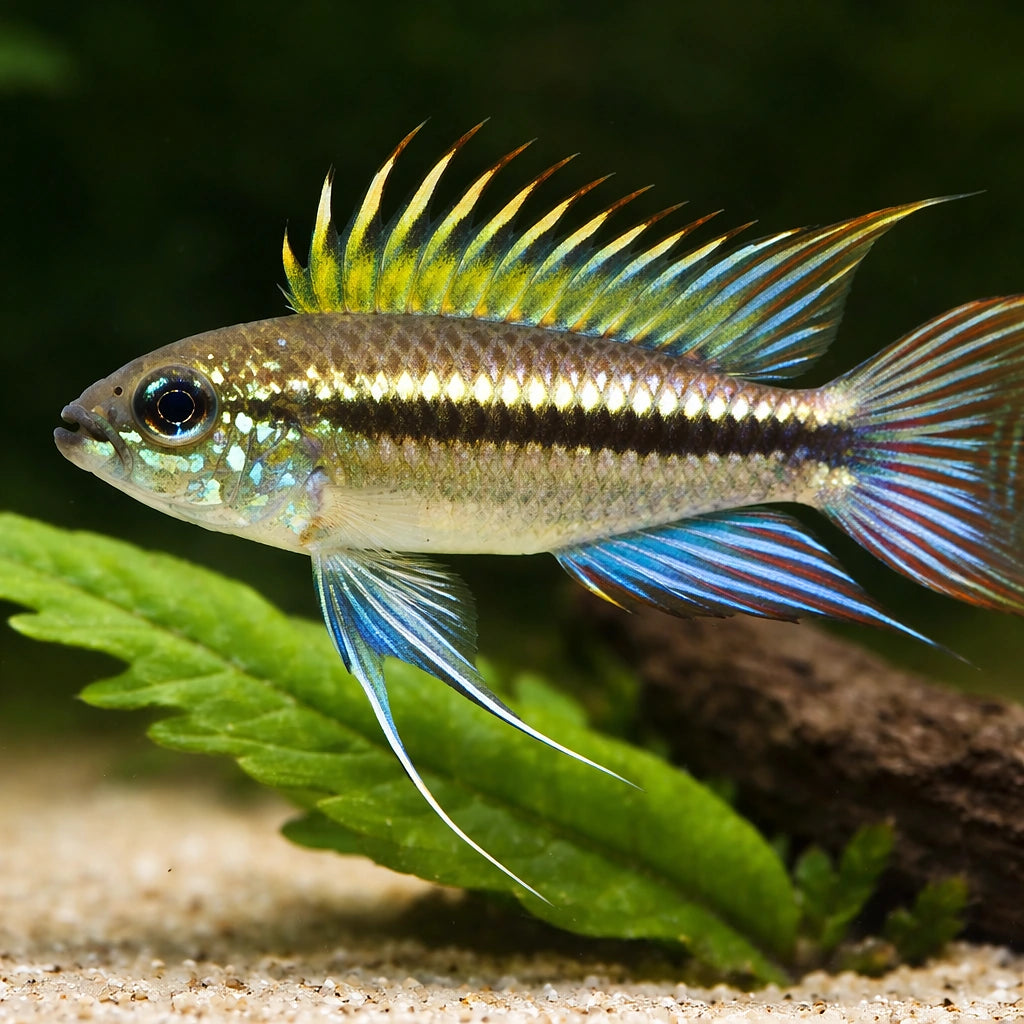 Banded Dwarf Cichlid Peru blue — tropical fish for sale UK — AI scale plant view