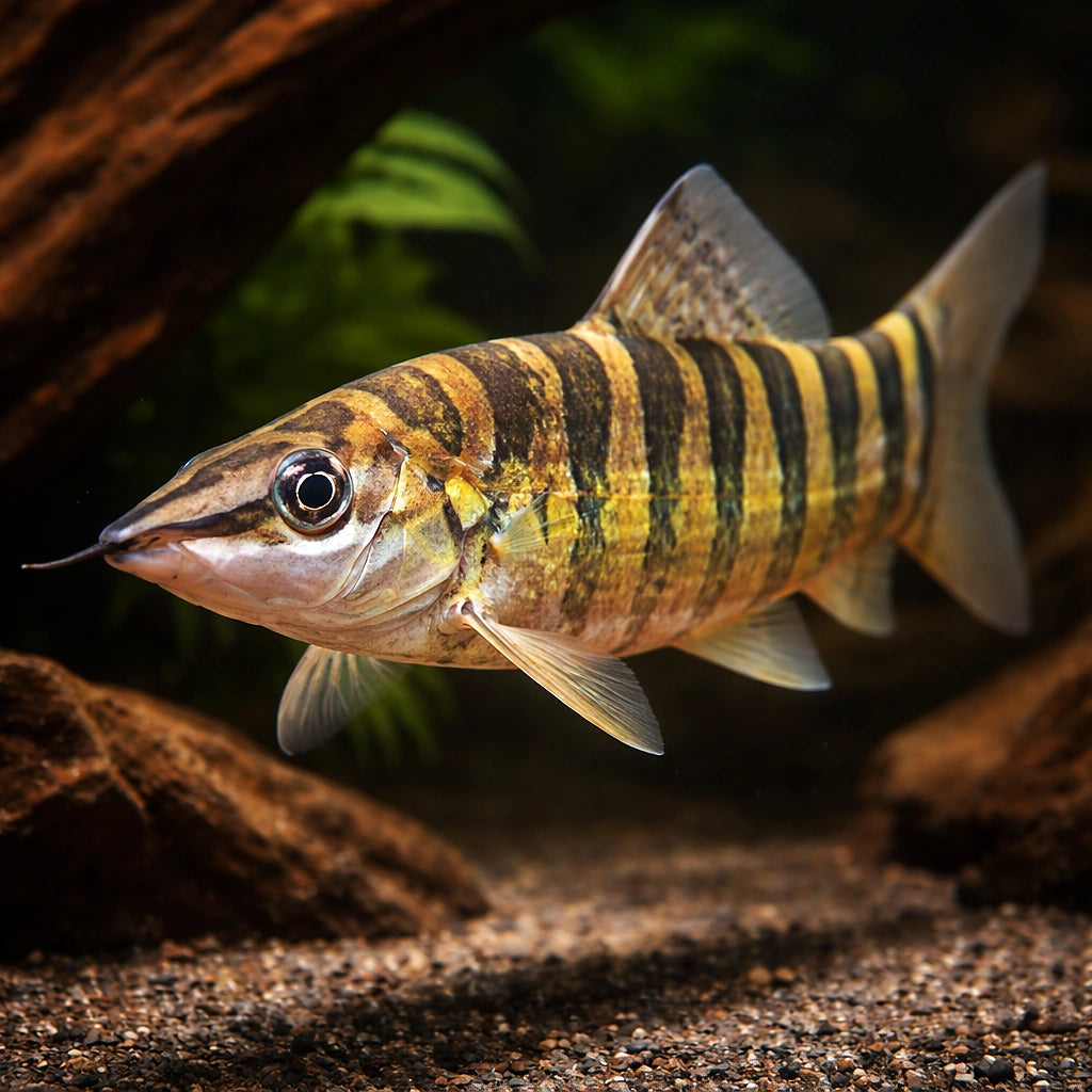Banded Loach — tropical fish for sale UK — AI hero driftwood view