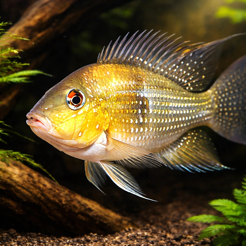 Bandit Cichlid — tropical fish for sale UK — AI hero driftwood view