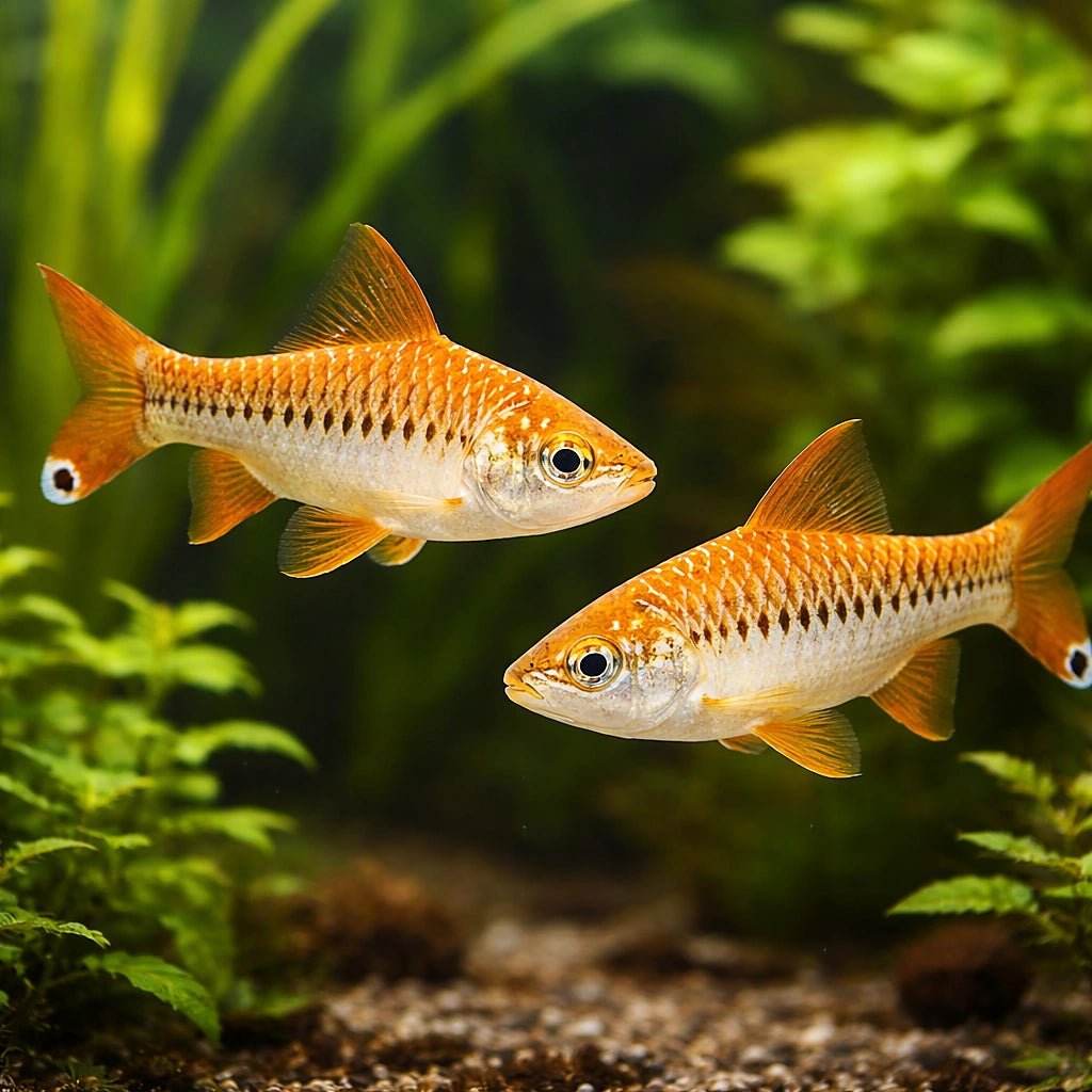 Barbus /Barbodes/ ablabes 3,5 - — tropical fish for sale UK — AI pair planted view