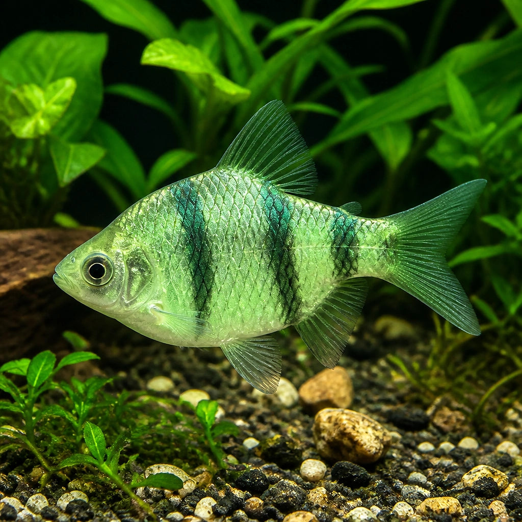 Barbus tetrazona platinum green — tropical fish for sale UK — AI natural aquarium view
