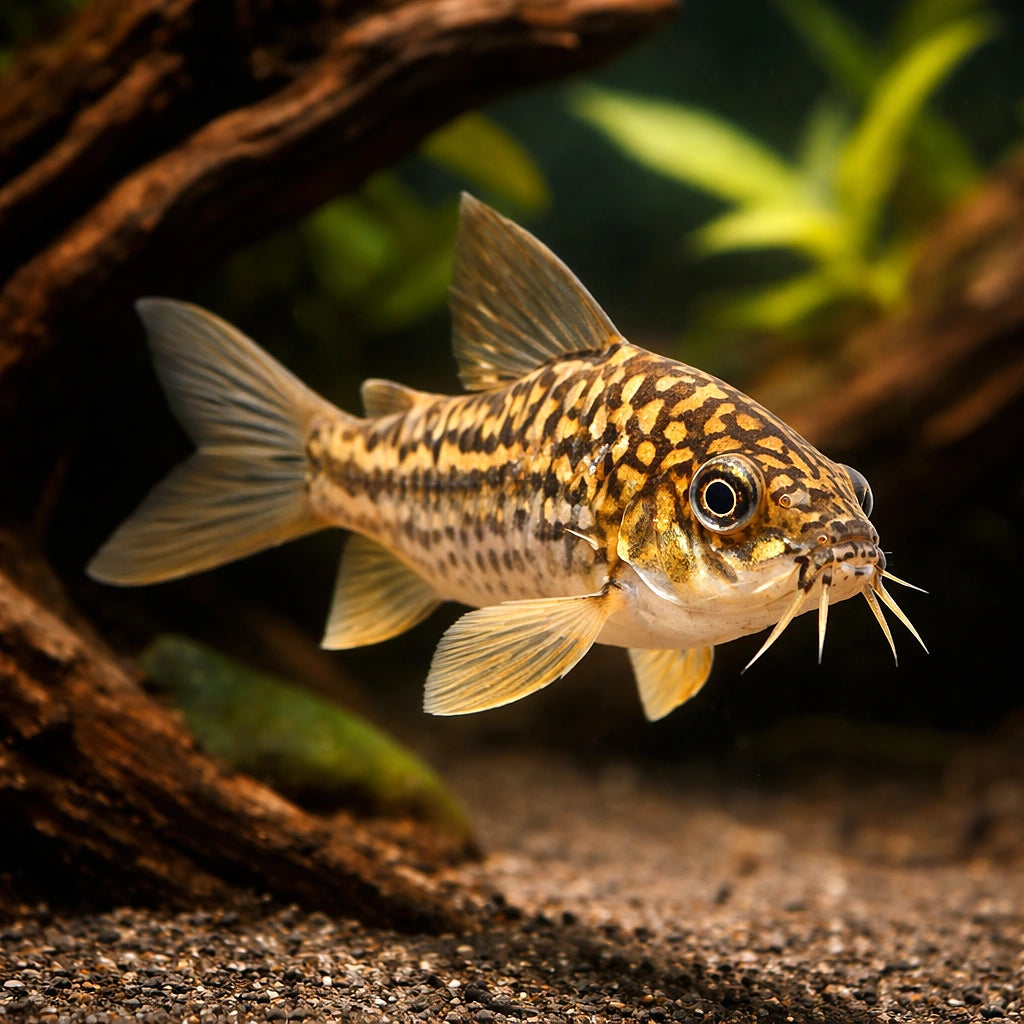 best algae eating fish — Catfish cory pleco for sale UK — AI hero driftwood view