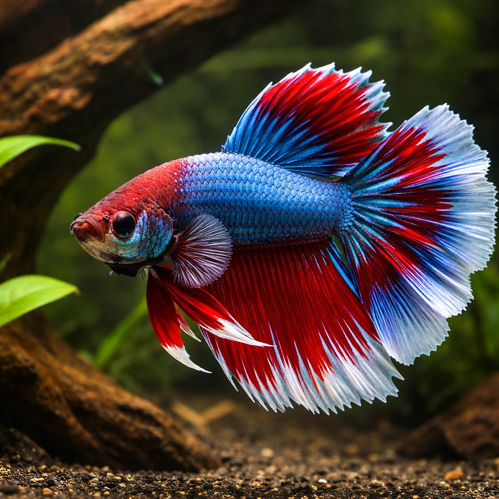Betta battle paradise DUO mixed colors 1 pc — tropical fish for sale UK — AI hero driftwood view