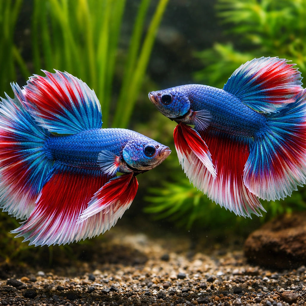 Betta battle paradise DUO mixed colors 1 pc — tropical fish for sale UK — AI pair planted view