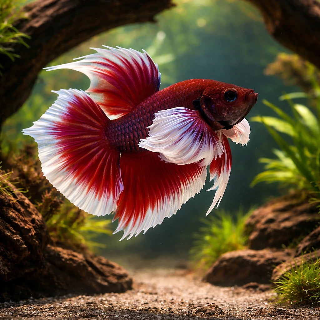 betta fish temperature — Betta Fighter fish for sale UK — AI hero driftwood view