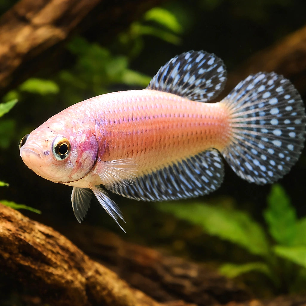 Betta spl. female Alien blue L — tropical fish for sale UK — AI hero driftwood view