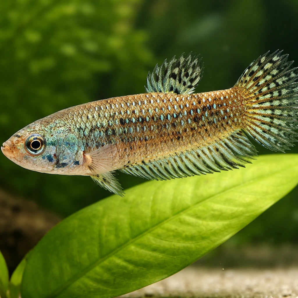 Betta spl. female Alien green L — tropical fish for sale UK — AI scale plant view
