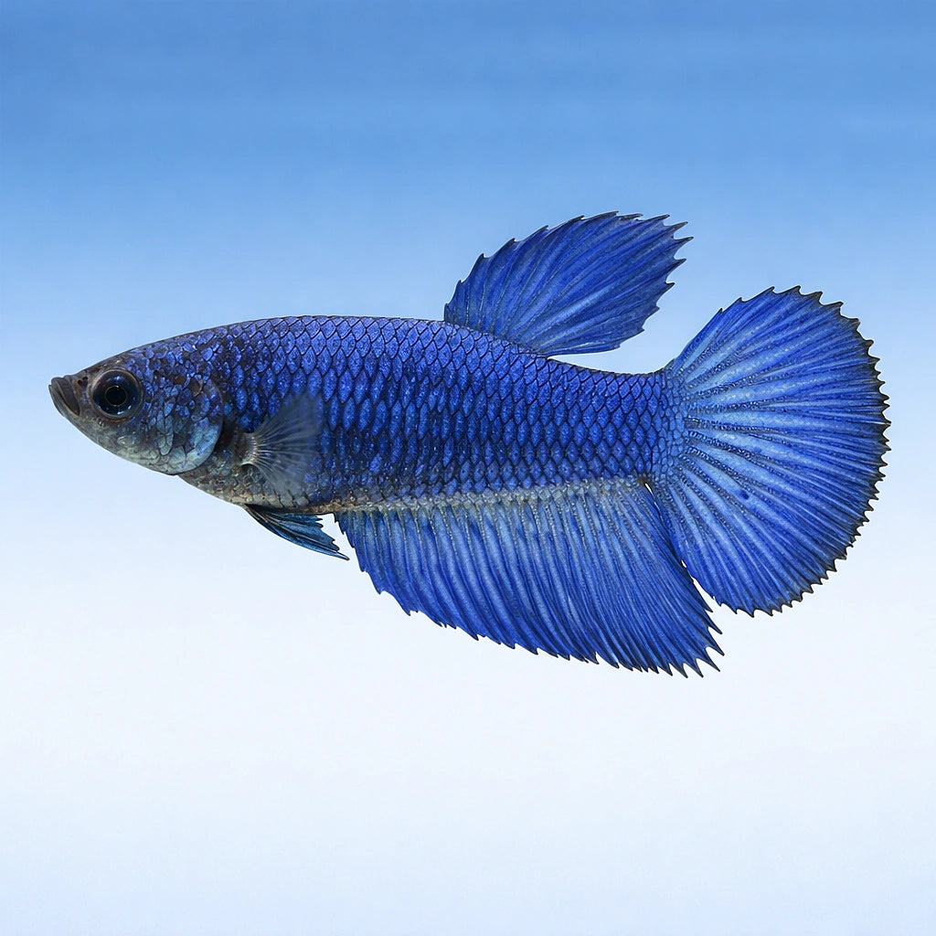 Betta spl. female Halfmoon Blue XL — tropical fish for sale UK — AI side clean view
