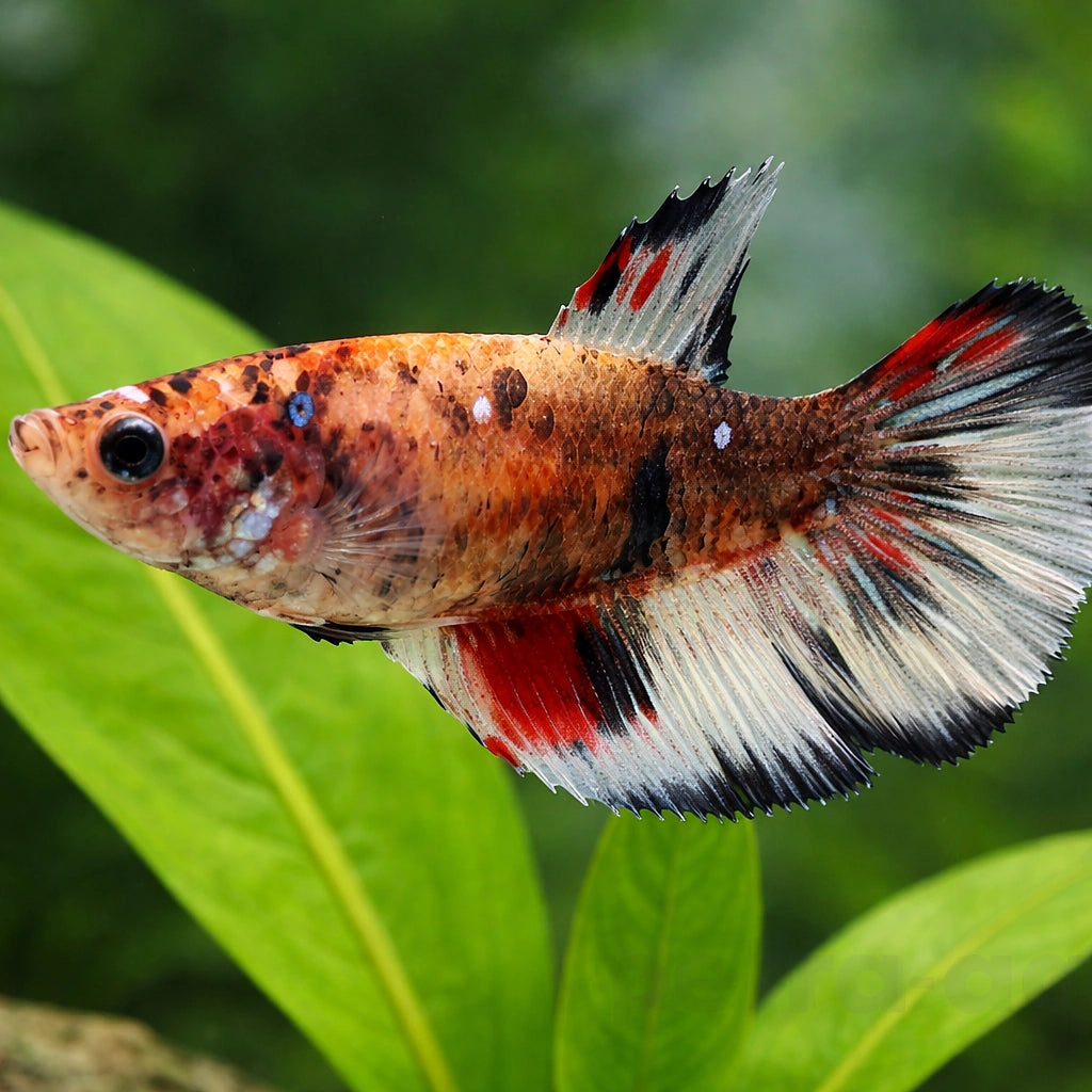 Betta spl. female Halfmoon Koi XL — tropical fish for sale UK — AI scale plant view