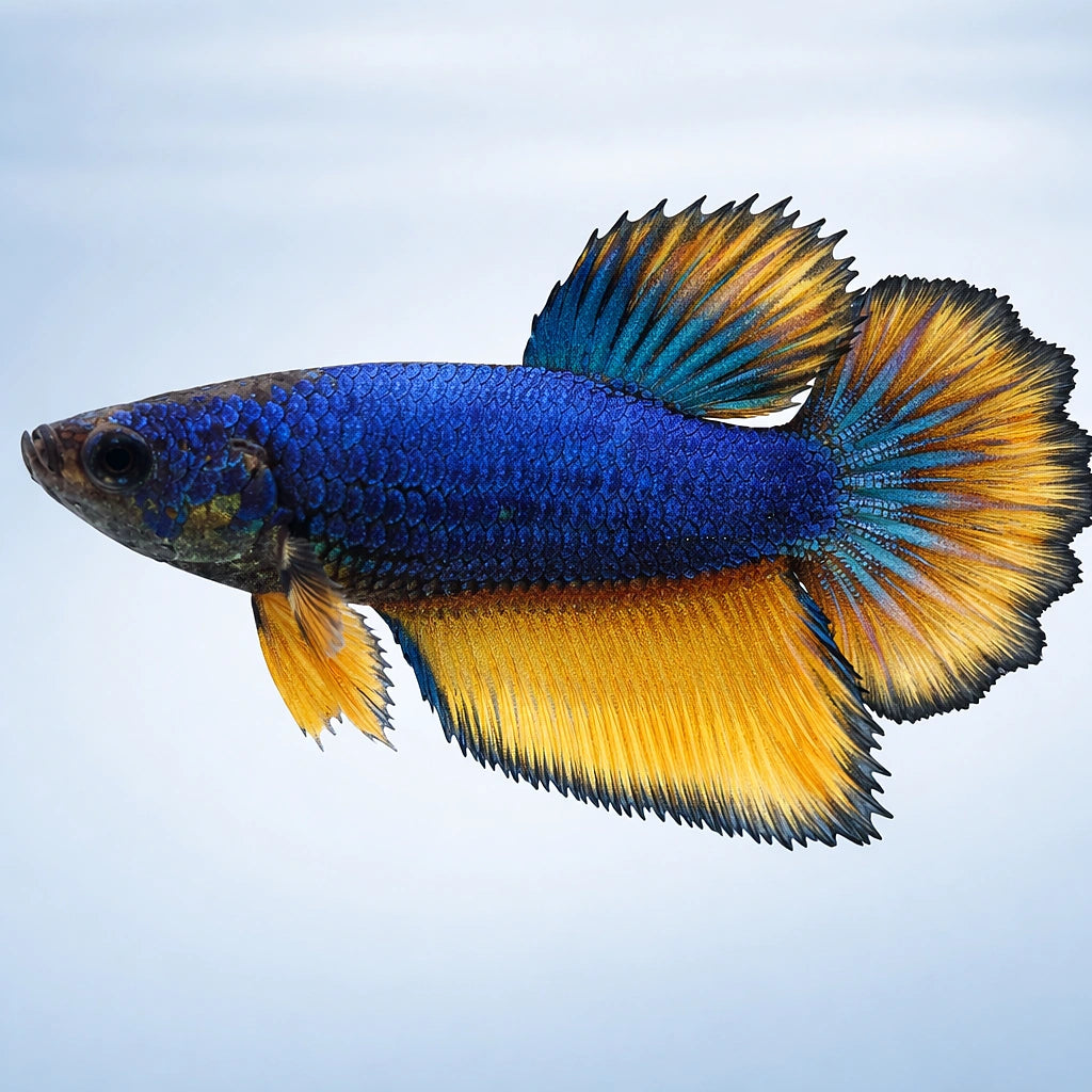 Betta spl. female Halfmoon Mustard XL — tropical fish for sale UK — AI side clean view