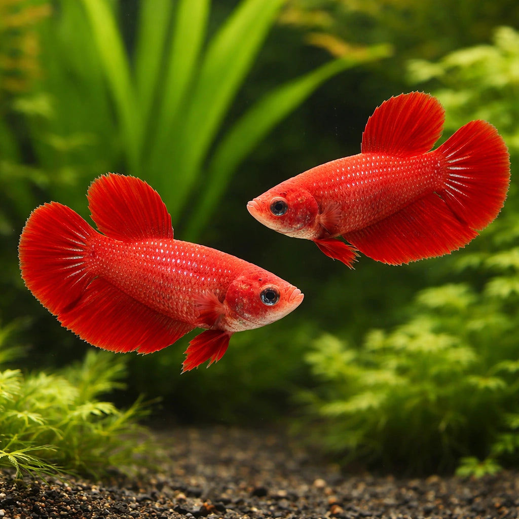 Betta spl. female Halfmoon red XL — tropical fish for sale UK — AI pair planted view