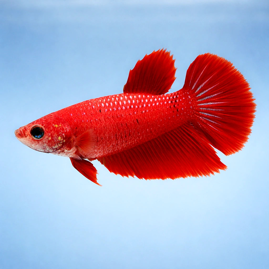 Betta spl. female Halfmoon red XL — tropical fish for sale UK — AI side clean view