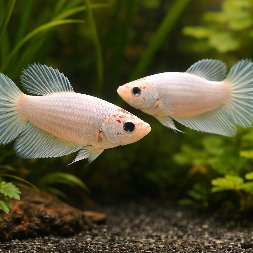 Betta spl. female Halfmoon White XL — tropical fish for sale UK — AI pair planted view