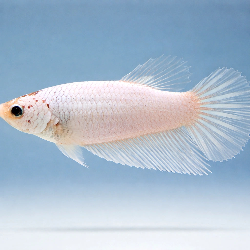 Betta spl. female Halfmoon White XL — tropical fish for sale UK — AI side clean view