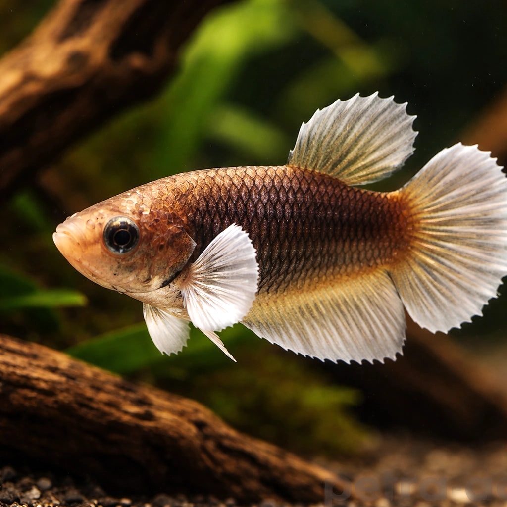 Betta spl. female plakat big ears mix L — tropical fish for sale UK — AI hero driftwood view
