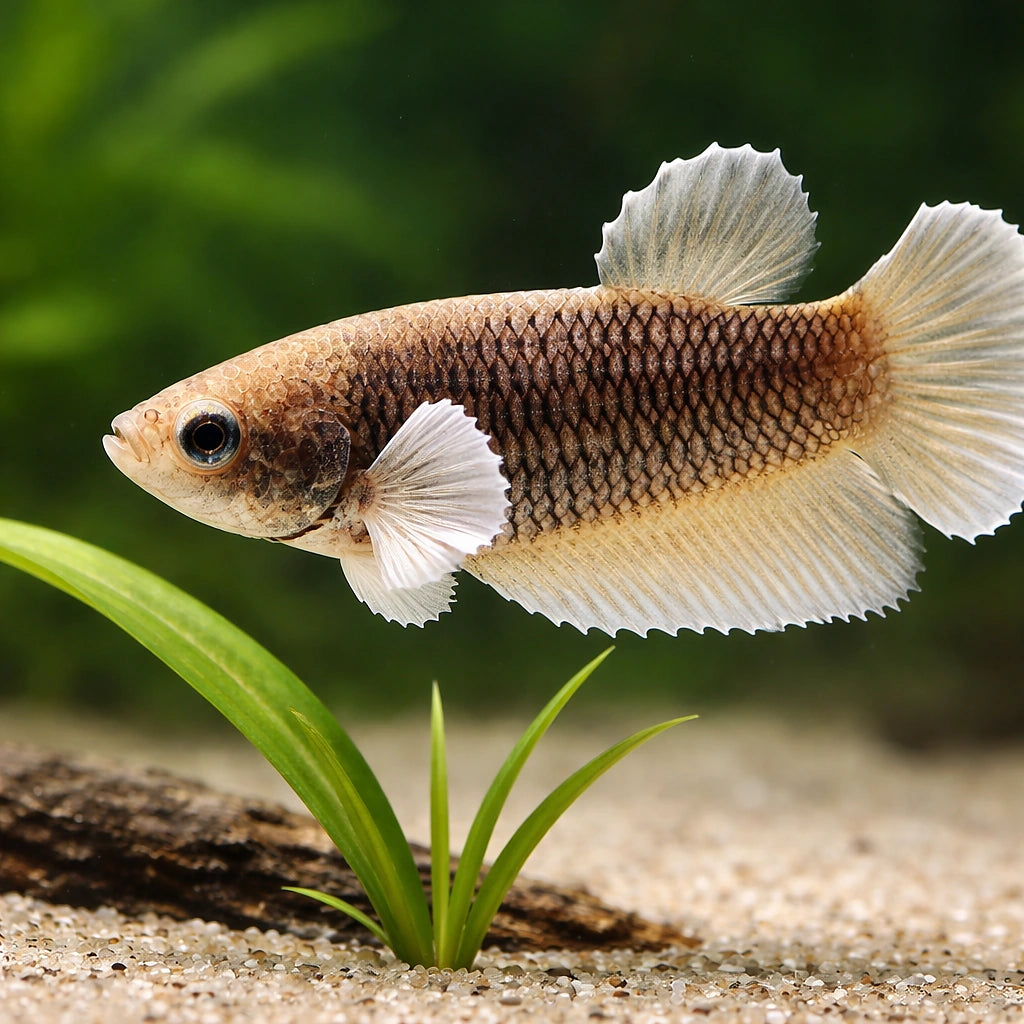 Betta spl. female plakat big ears mix L — tropical fish for sale UK — AI scale plant view