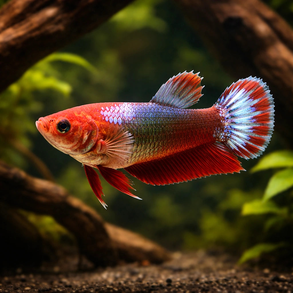 Betta spl. female plakat mix L — tropical fish for sale UK — AI hero driftwood view