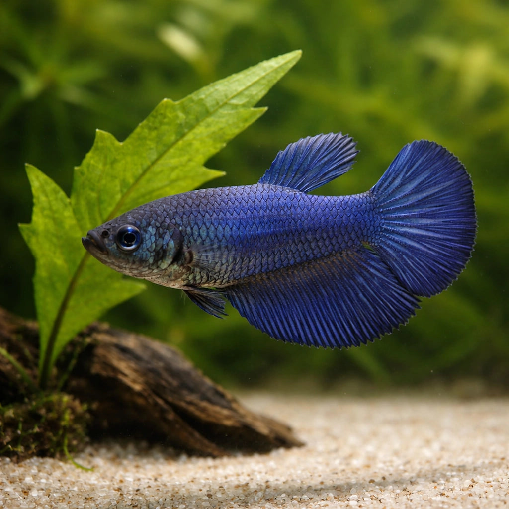 Betta spl. female SuperDelta blue XL — tropical fish for sale UK — AI scale plant view