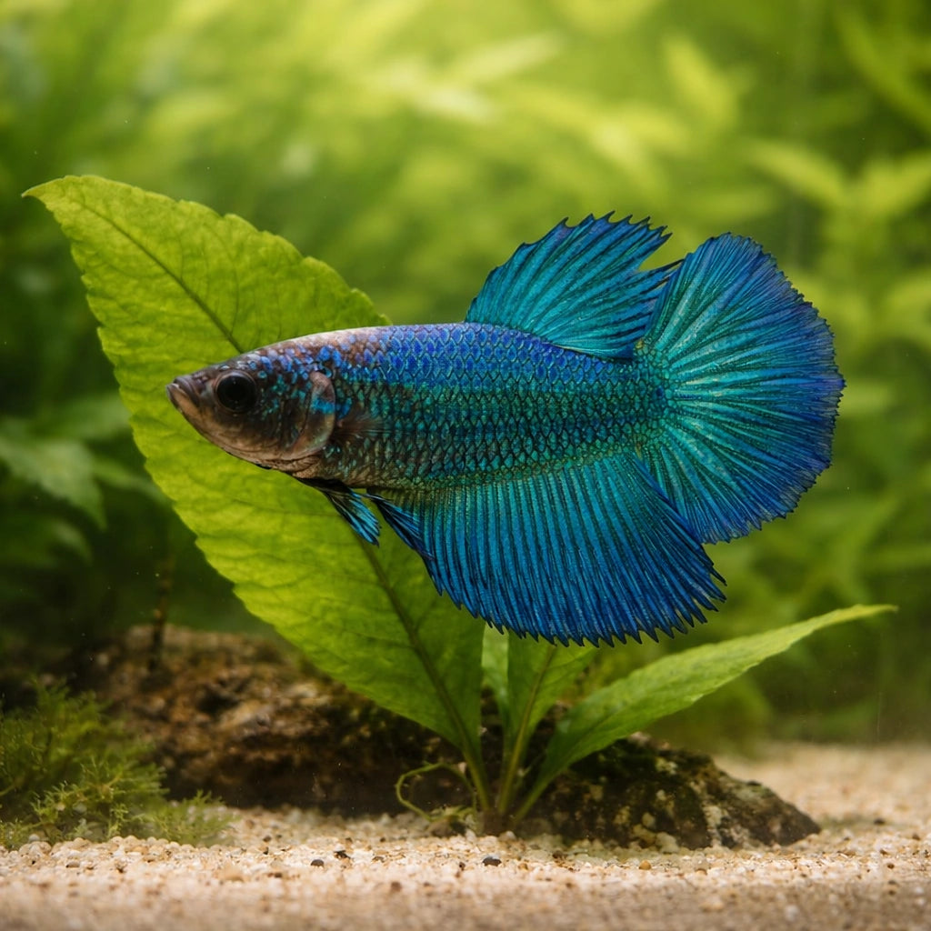 Betta spl. female SuperDelta green XL — tropical fish for sale UK — AI scale plant view