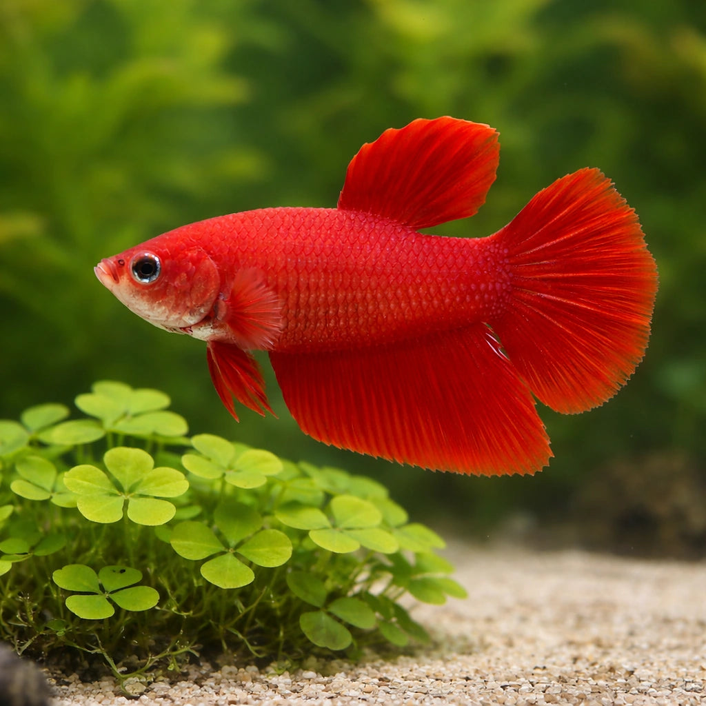 Betta spl. female SuperDelta red XL — tropical fish for sale UK — AI scale plant view